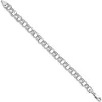 14K White Gold 8.5mm Hollow Triple Link 8.25" Charm Bracelet with Diamond-Cut Texture and Lobster Clasp by Oro Pregiato