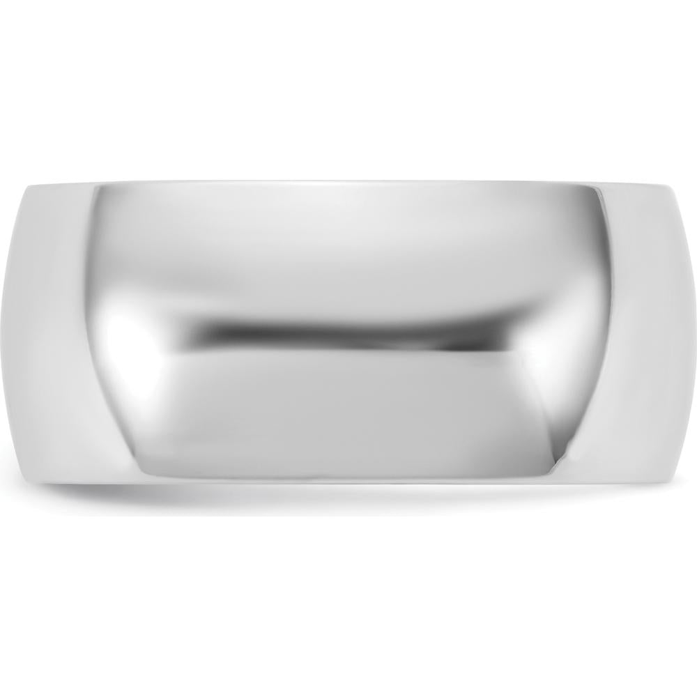 14K White Gold 8.5mm Lightly Textured Half Round Wedding Band - Domed Profile, Polished Finish, Engravable by Luciano & Cie