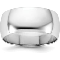 14K White Gold 8.5mm Polished Half Round Wedding Band - Unisex Domed Shape by Luciano & Cie