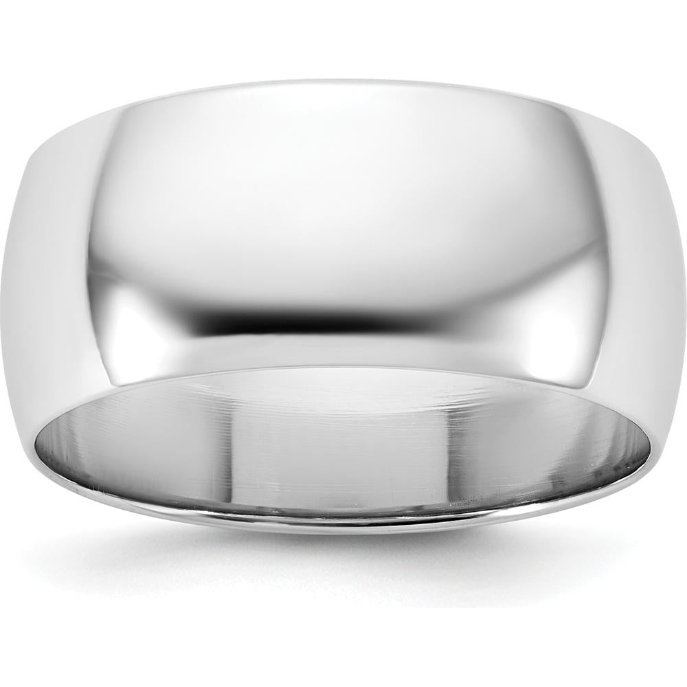 14K White Gold 8.5mm Polished Half Round Wedding Band - Unisex Domed Shape by Luciano & Cie