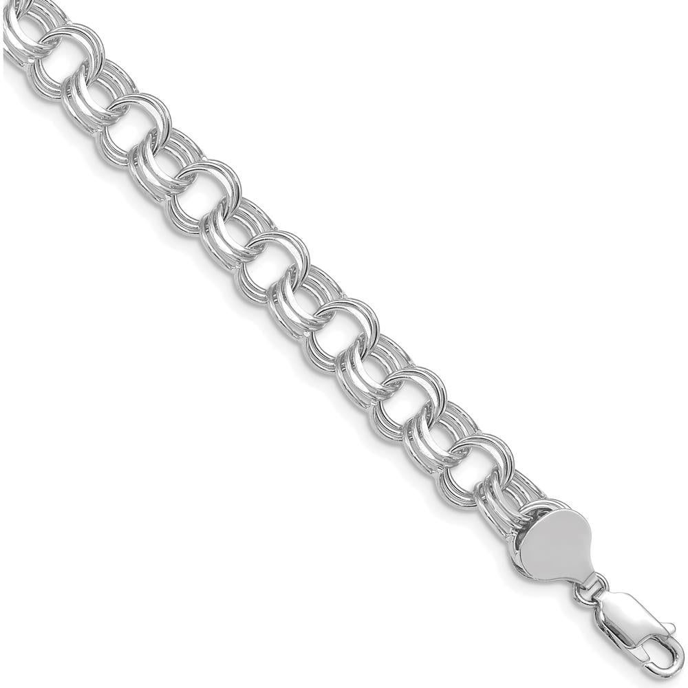 14K White Gold 8.5mm Solid Triple Link Charm Bracelet - Polished Finish with Lobster Clasp by 0