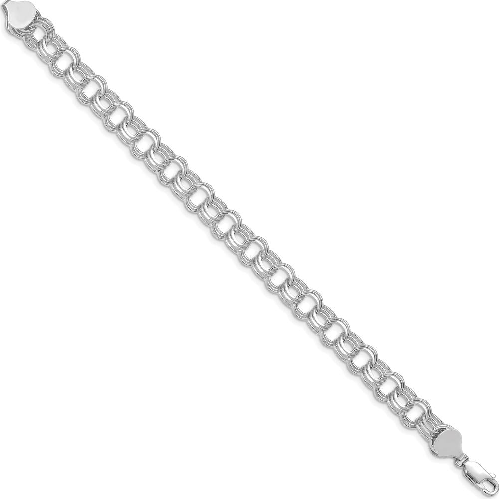 14K White Gold 8.5mm Solid Triple Link Charm Bracelet - Polished Finish with Lobster Clasp by 0