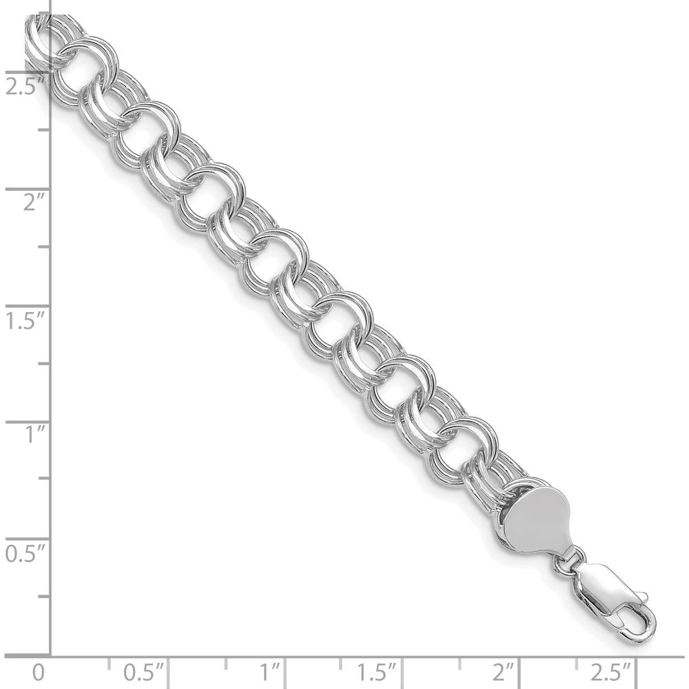 14K White Gold 8.5mm Solid Triple Link Charm Bracelet - Polished Finish with Lobster Clasp by 0