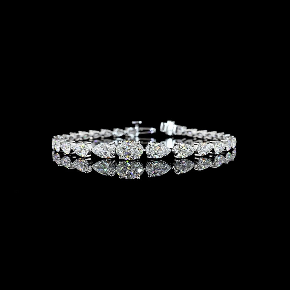14K White Gold 8.61 Carats East-West Oval and Pear Lab Diamond Riviera Bracelet in Prong Setting - E-F VS1 Quality - Covaloro Fine Jewelry