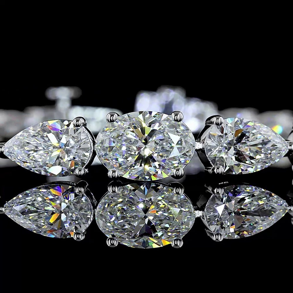 14K White Gold 8.61 Carats East-West Oval and Pear Lab Diamond Riviera Bracelet in Prong Setting - E-F VS1 Quality - Covaloro Fine Jewelry
