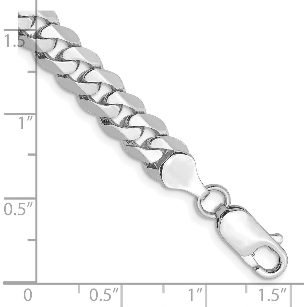 14K White Gold 8" 7.25mm Flat Beveled Curb Chain Bracelet with Lobster Clasp by 0