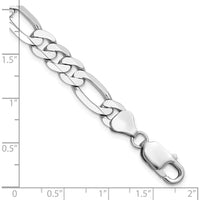 14K White Gold 8" 7.5mm Flat Figaro Chain Bracelet with Lobster Clasp by Oro Pregiato