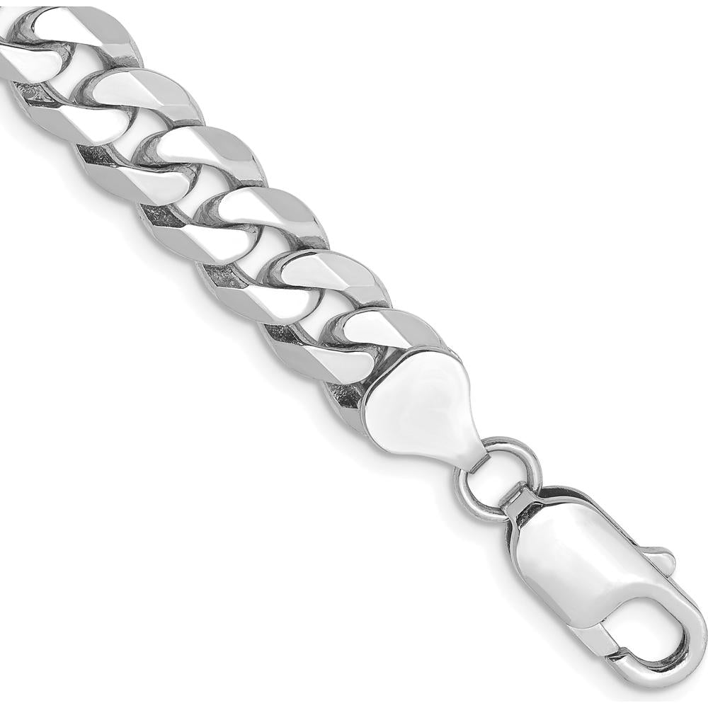 14K White Gold 8" 8mm Flat Beveled Curb Bracelet with Lobster Clasp by 0