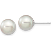 14K White Gold 8-9mm Grey Round Akoya Cultured Pearl Stud Earrings - Elegant and Timeless by Monteluci Fine Jewelry