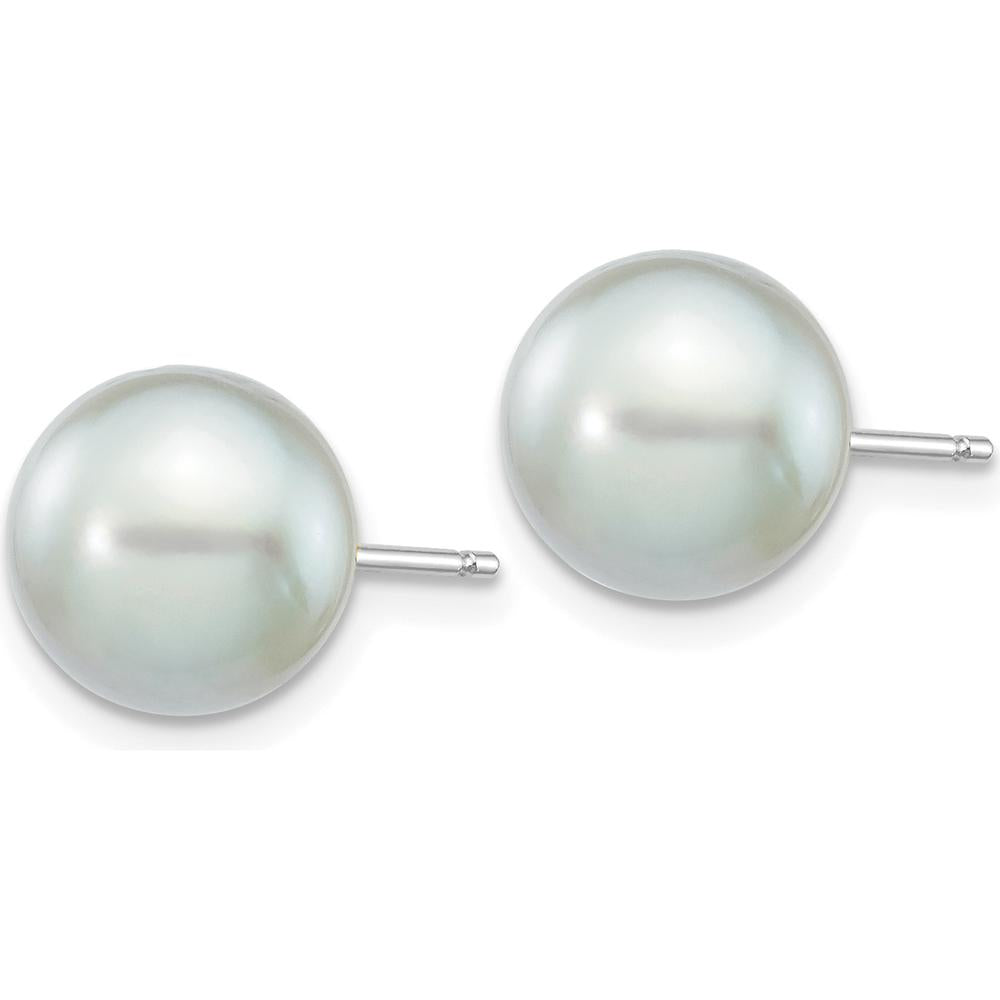 14K White Gold 8-9mm Grey Round Akoya Cultured Pearl Stud Earrings - Elegant and Timeless by Monteluci Fine Jewelry