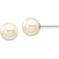 14K White Gold 8-9mm Round Akoya Cultured Pearl Post Earrings - 2 Stones Total by Monteluci Fine Jewelry