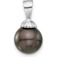 14K White Gold 8-9mm Round Black Tahitian Cultured Pearl Pendant with Rhodium Finish by Monteluci Fine Jewelry