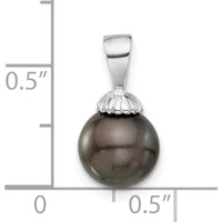 14K White Gold 8-9mm Round Black Tahitian Cultured Pearl Pendant with Rhodium Finish by Monteluci Fine Jewelry