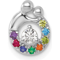 14K White Gold 8 Birthstone and Diamond Mother/Child Chain Slide Semi-Mount Pendant - Customizable Design by Oro Pregiato