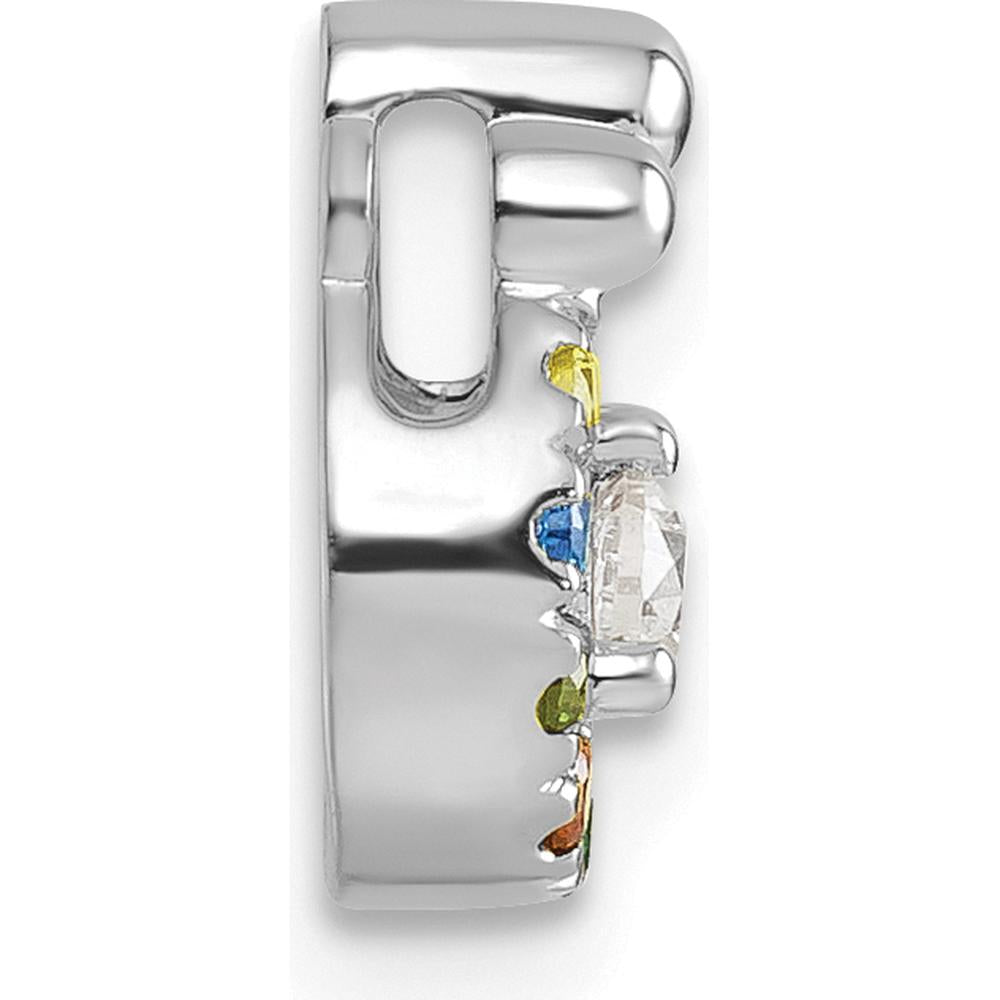 14K White Gold 8 Birthstone and Diamond Mother/Child Chain Slide Semi-Mount Pendant - Customizable Design by Oro Pregiato