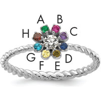 14K White Gold 8 Birthstone Flower with Diamond Mother's Ring - Customizable Semi-mount by Oro Pregiato