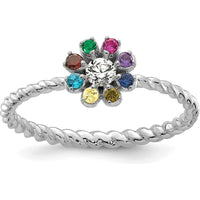 14K White Gold 8 Birthstone Flower with Diamond Mother's Ring - Customizable Semi-mount by Oro Pregiato