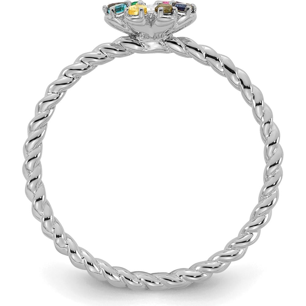 14K White Gold 8 Birthstone Flower with Diamond Mother's Ring - Customizable Semi-mount by Oro Pregiato
