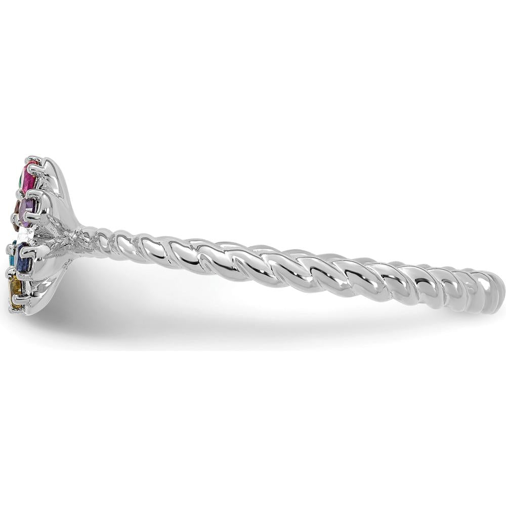 14K White Gold 8 Birthstone Flower with Diamond Mother's Ring - Customizable Semi-mount by Oro Pregiato