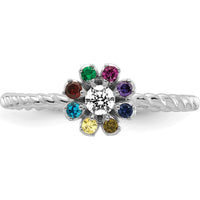 14K White Gold 8 Birthstone Flower with Diamond Mother's Ring - Customizable Semi-mount by Oro Pregiato