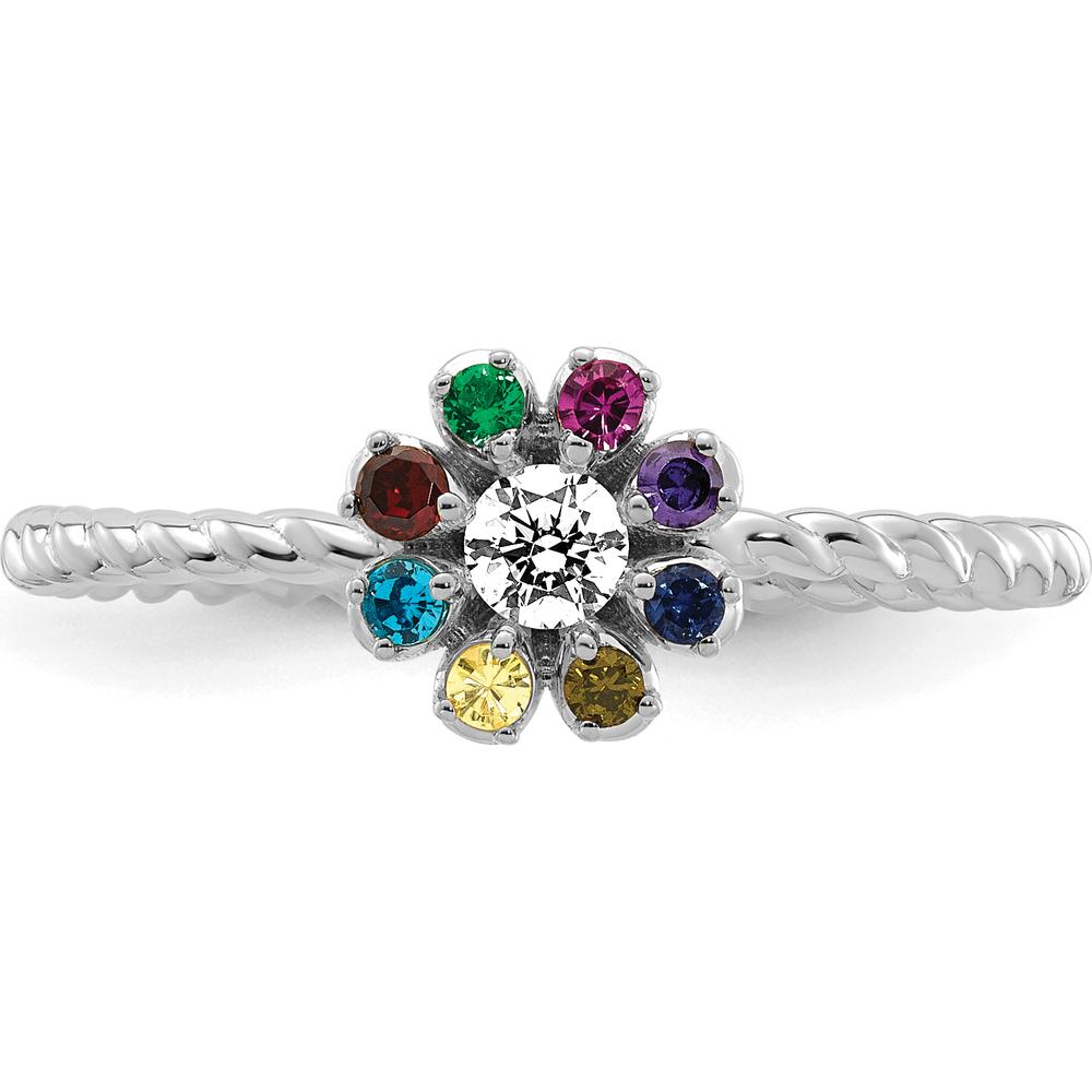 14K White Gold 8 Birthstone Flower with Diamond Mother's Ring - Customizable Semi-mount by Oro Pregiato