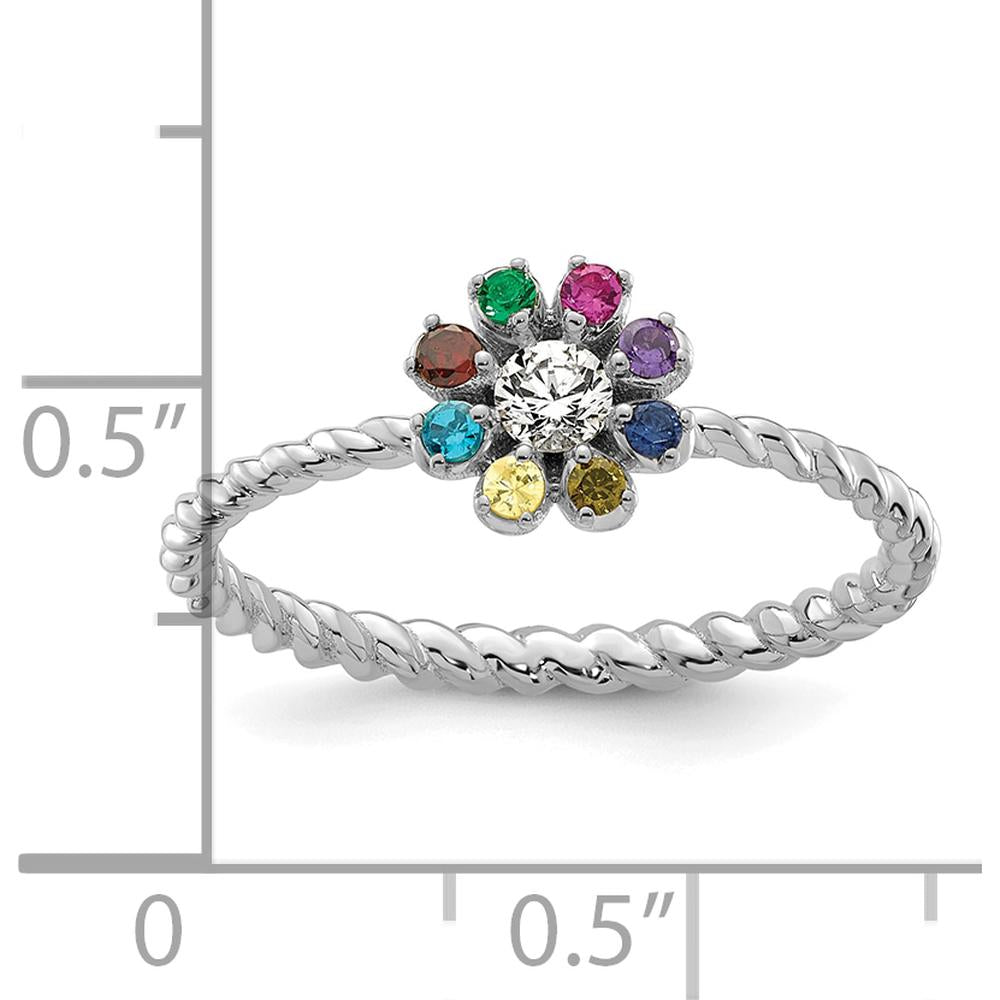 14K White Gold 8 Birthstone Flower with Diamond Mother's Ring - Customizable Semi-mount by Oro Pregiato