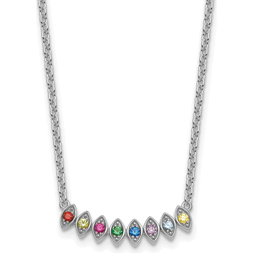 14K White Gold 8-Birthstone Mother's Necklace Mounting - Polished Cable Chain Pendant by Oro Pregiato