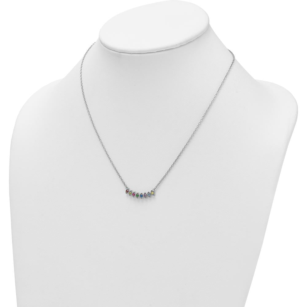 14K White Gold 8-Birthstone Mother's Necklace Mounting - Polished Cable Chain Pendant by Oro Pregiato