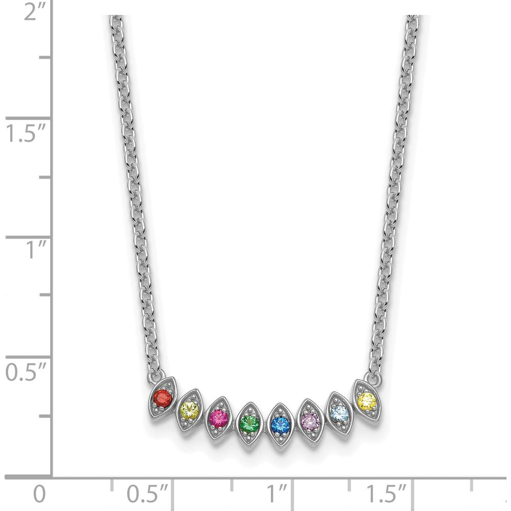 14K White Gold 8-Birthstone Mother's Necklace Mounting - Polished Cable Chain Pendant by Oro Pregiato
