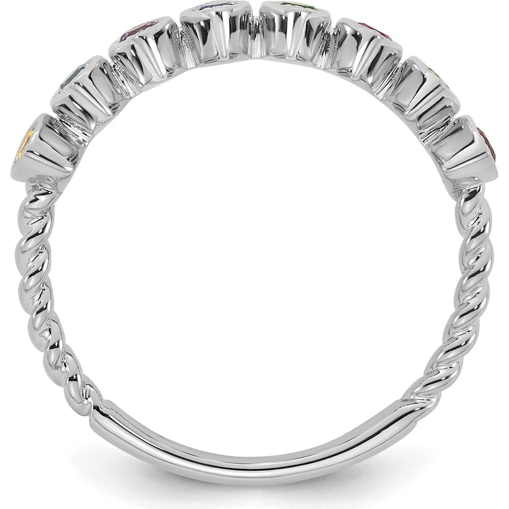14K White Gold 8 Birthstone Mother's Ring Mounting - Personalized Design with Milgrain Detail by Oro Pregiato