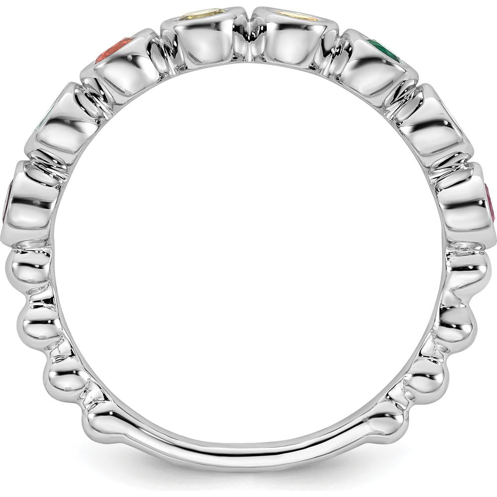 14K White Gold 8 Birthstone Mother's Ring - Personalized Family Gemstone Band by Oro Pregiato