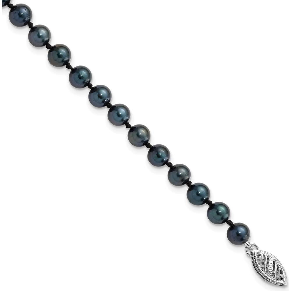 14K White Gold 8" Bracelet with Black Akoya Cultured Pearls - 5-6mm by Monteluci Fine Jewelry
