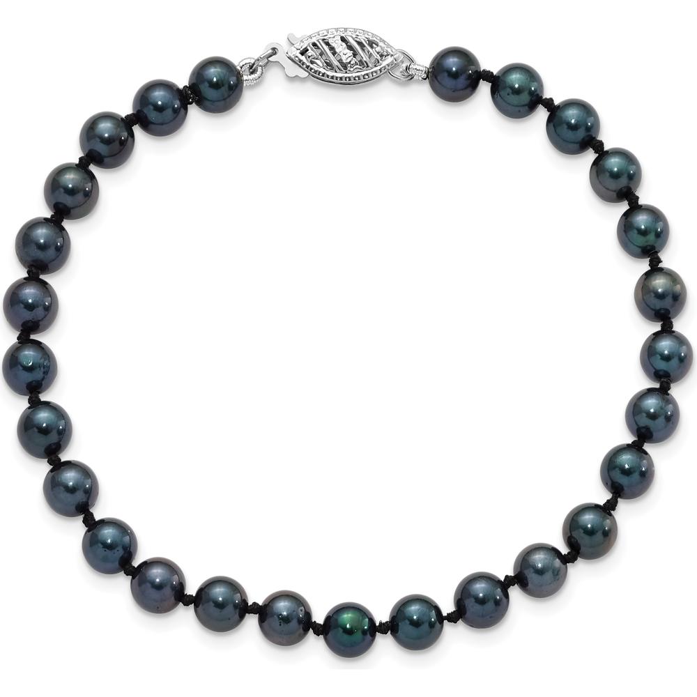 14K White Gold 8" Bracelet with Black Akoya Cultured Pearls - 5-6mm by Monteluci Fine Jewelry