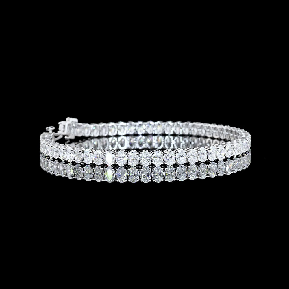 14K White Gold 8 Carat Oval Cut Lab Diamond Tennis Bracelet with Prong Set E-F VS1 Stones - 57 Diamonds Total - Covaloro Fine Jewelry