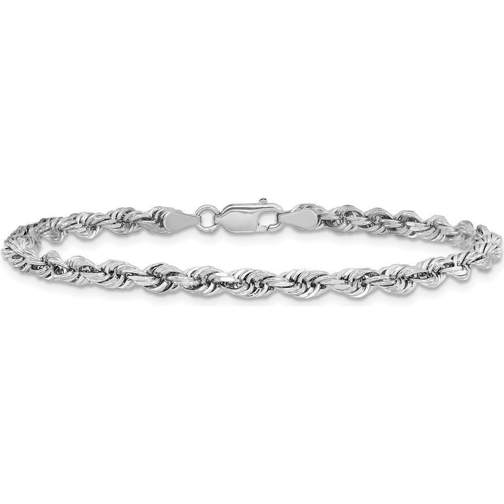 14K White Gold 8" Diamond-Cut Quadruple Rope Chain Bracelet with Lobster Clasp - 4mm Width by Oro Pregiato