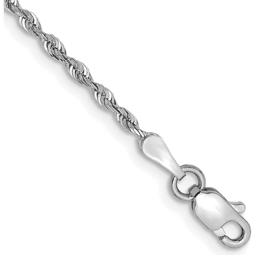 14K White Gold 8" Diamond-Cut Rope Bracelet with Lobster Clasp - 1.85mm Width by Oro Pregiato