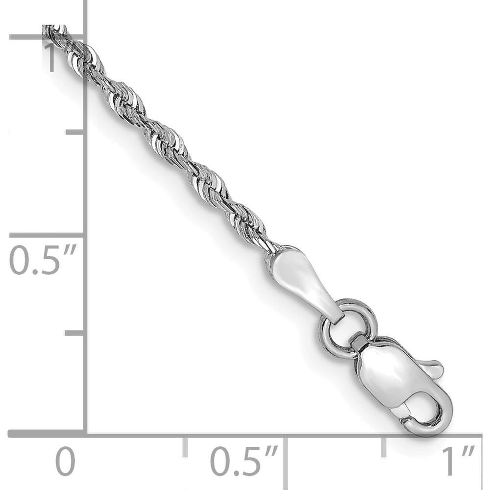 14K White Gold 8" Diamond-Cut Rope Bracelet with Lobster Clasp - 1.85mm Width by Oro Pregiato