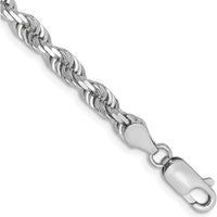 14K White Gold 8" Diamond-Cut Rope Chain Bracelet with Lobster Clasp - 4.5mm Width by Oro Pregiato