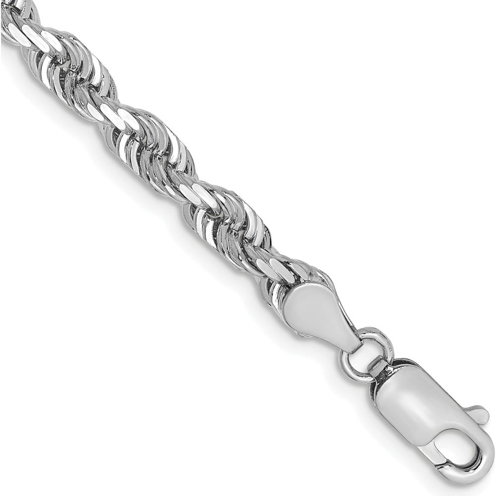 14K White Gold 8" Diamond-Cut Rope Chain Bracelet with Lobster Clasp - 4.5mm Width by Oro Pregiato
