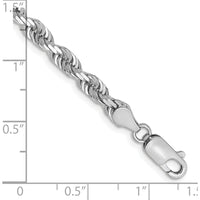 14K White Gold 8" Diamond-Cut Rope Chain Bracelet with Lobster Clasp - 4.5mm Width by Oro Pregiato