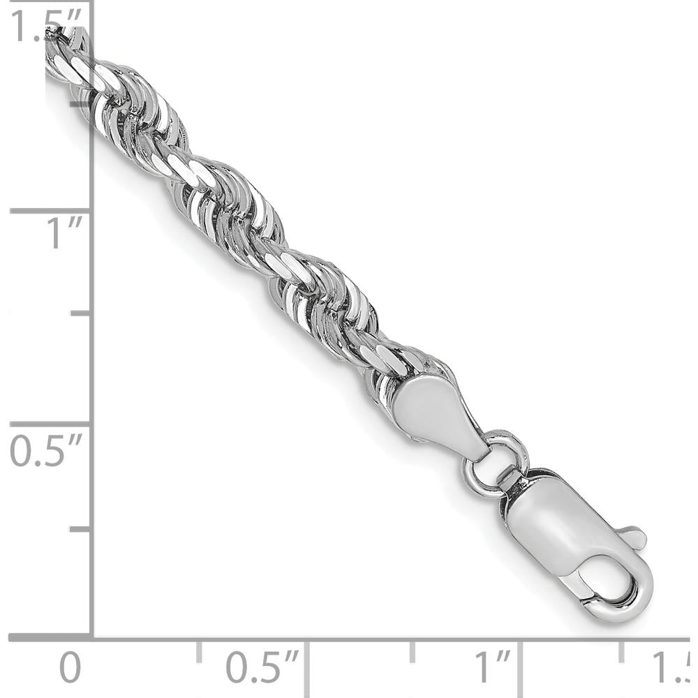 14K White Gold 8" Diamond-Cut Rope Chain Bracelet with Lobster Clasp - 4.5mm Width by Oro Pregiato