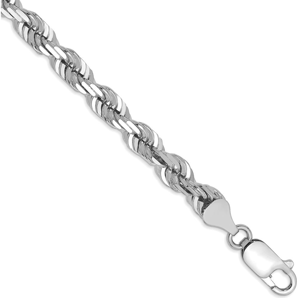 14K White Gold 8" Diamond-cut Rope Chain with Lobster Clasp - 5.5mm Width