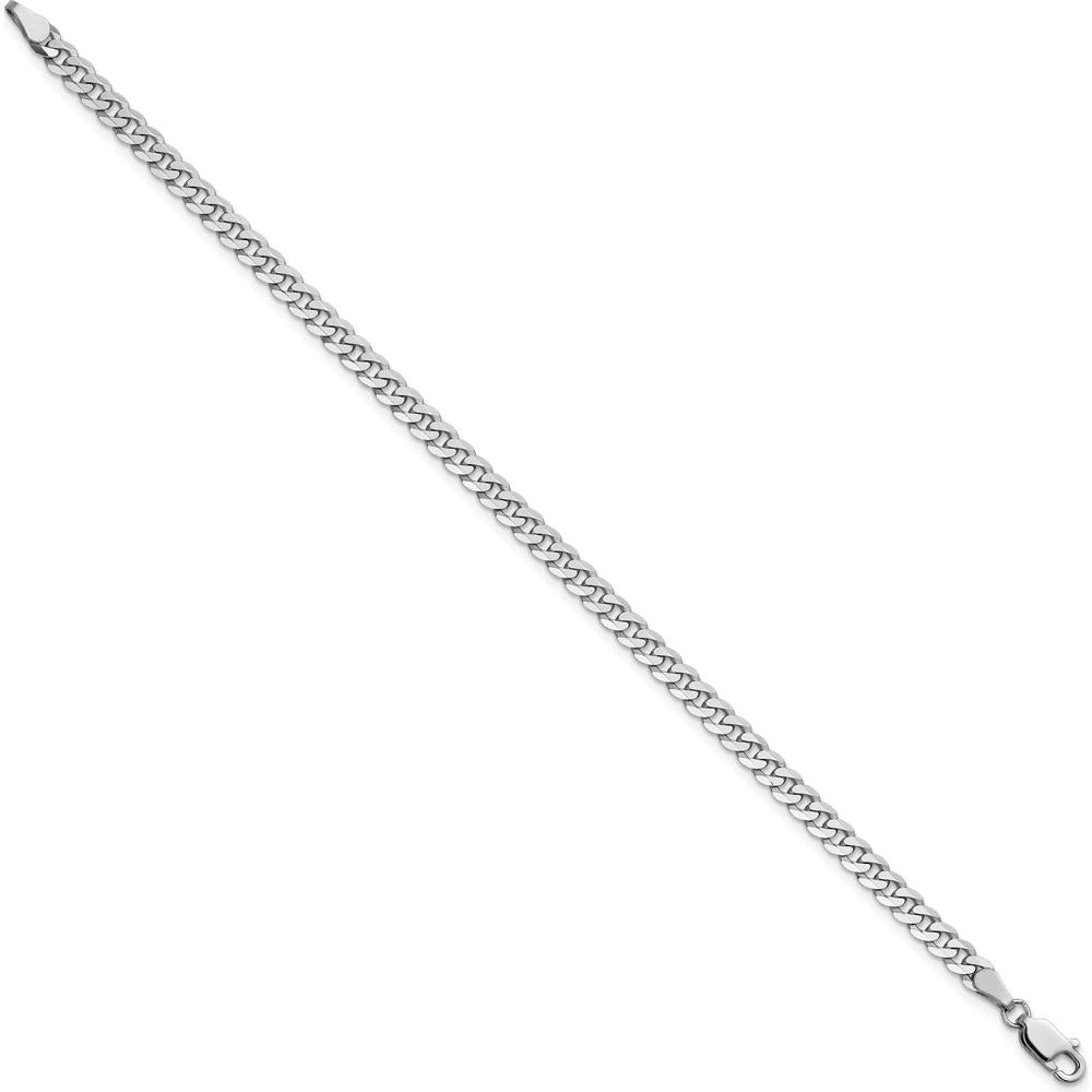 14K White Gold 8" Flat Beveled Curb Chain Bracelet with Lobster Clasp by 0