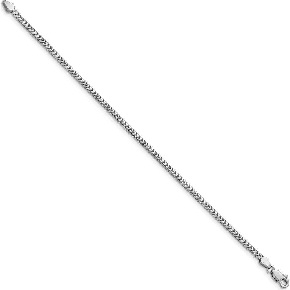 14K White Gold 8" Franco Chain Bracelet - 2.5mm Width with Lobster Clasp by Oro Pregiato