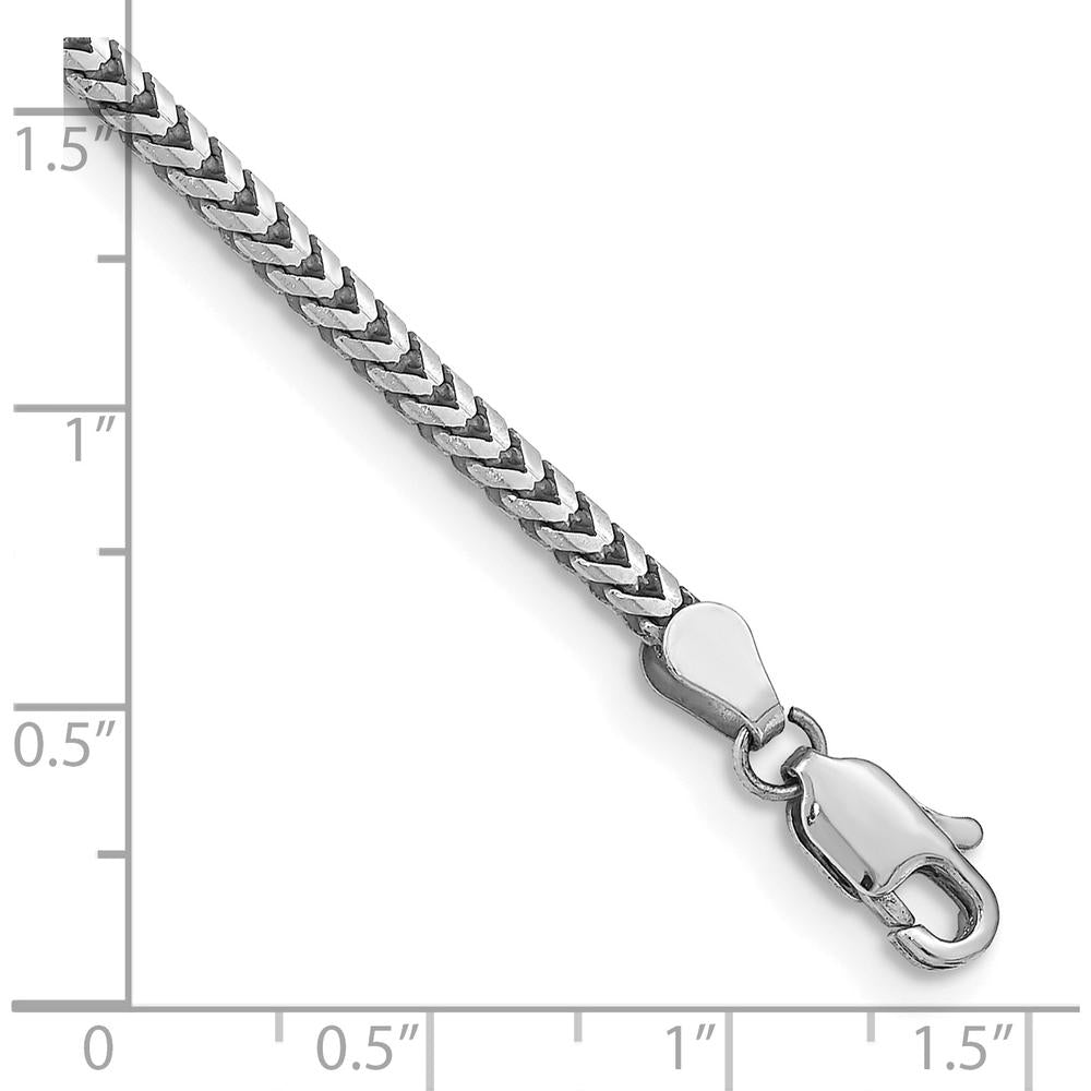 14K White Gold 8" Franco Chain Bracelet - 2.5mm Width with Lobster Clasp by Oro Pregiato