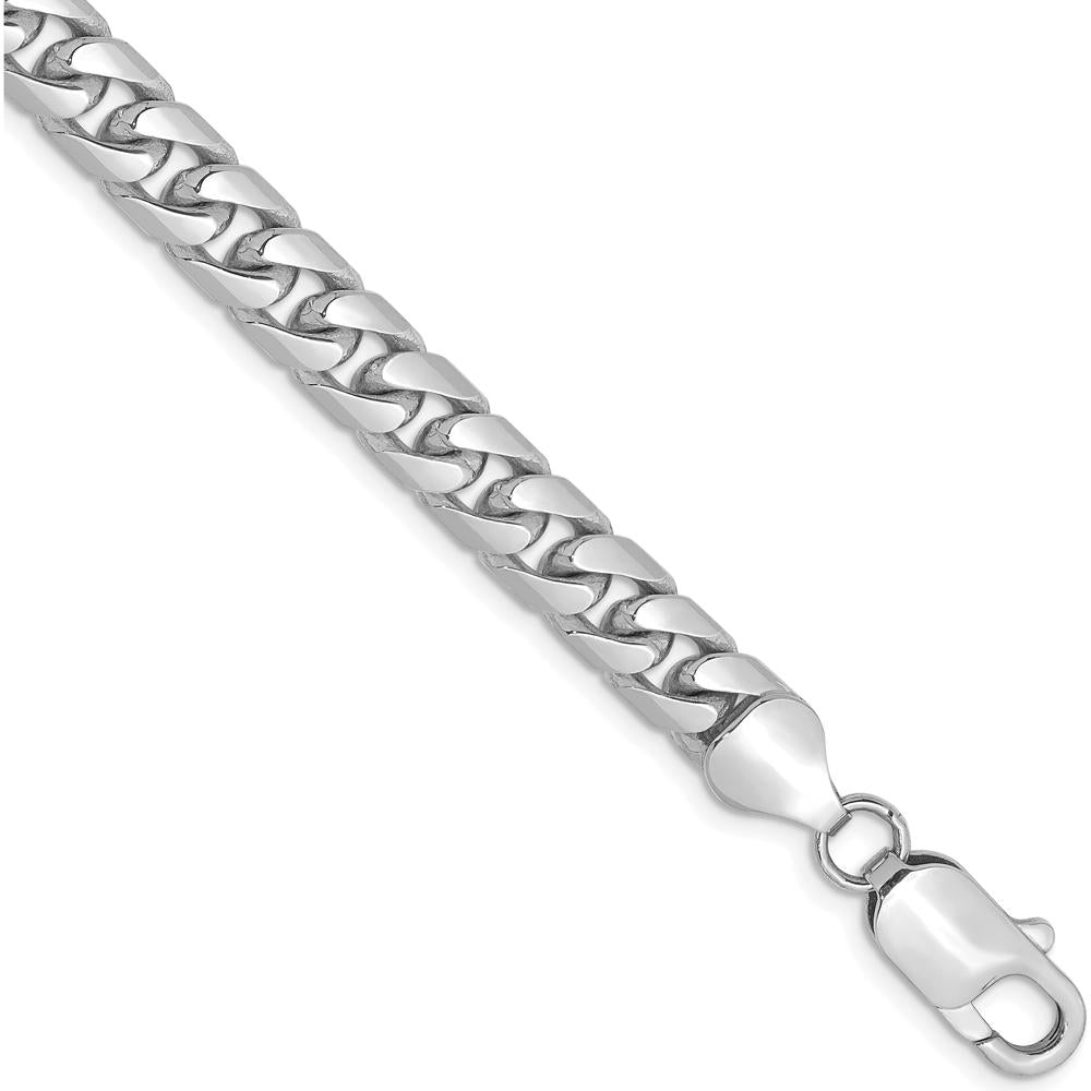 14K White Gold 8-Inch Solid Miami Cuban Chain Bracelet by Oro Pregiato