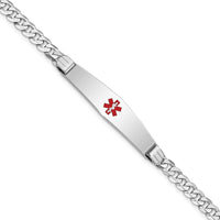14K White Gold 8" Medical Alert Bracelet with Red Enamel Diamond-Shaped Plate by Oro Pregiato
