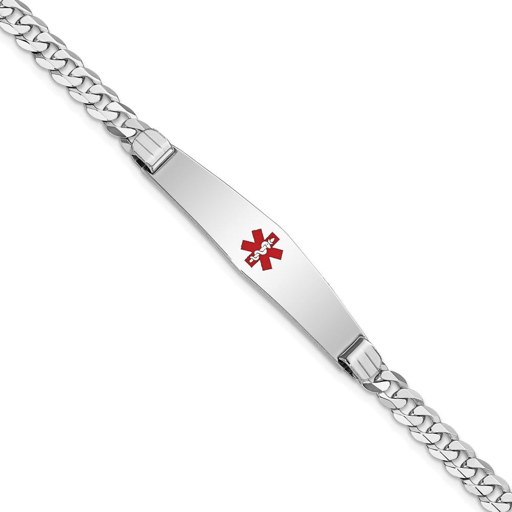 14K White Gold 8" Medical Alert Bracelet with Red Enamel Diamond-Shaped Plate by Oro Pregiato