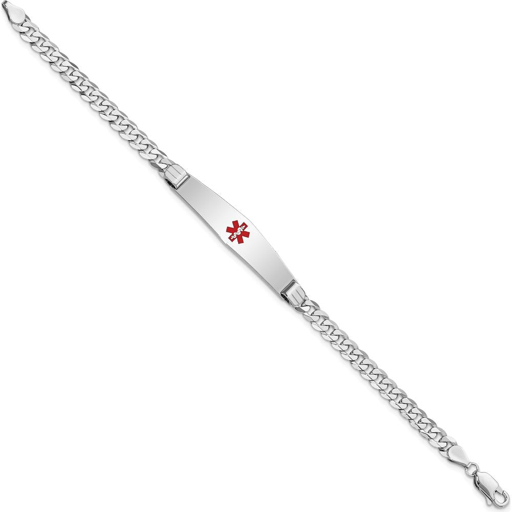 14K White Gold 8" Medical Alert Bracelet with Red Enamel Diamond-Shaped Plate by Oro Pregiato