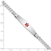 14K White Gold 8" Medical Alert Bracelet with Red Enamel Diamond-Shaped Plate by Oro Pregiato